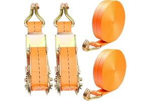HZSOOCH 6M x 25mm Ratchet Tie Down Straps, 2 Sets Capacity 1000kg Heavy Duty Ratchet Straps, Tensioning belt w/ J-hooks, Ratchet Straps Lawn Equipment, Moving Appliances, Motorcycle, Orange, 2.5cmx6m