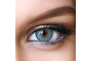 Glamlens lentilles de couleur bleu naturelles colorées très haute opacité Elly Blue + étuis à lentilles de contact I 1 paire (2 pièces) I 90 Jours I sans correction I 0,00 Dioptries