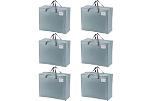 VENO 84 L Sac de Rangement Grand, Sac Demenagement Pliable avec Fermeture Eclair et Poignées, Sac Voyage, Sac Rangement Vêtements Durable pour le couettes et draps (M Bleu Clair, Lot de 6)