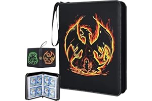 YUNDONGBA Sammelkarten Album für Pokemon Sammelalbum Karten,50 Seiten 400/900 Karten Kapazität Sammelkarten Album binder Wasserdicht PU Leder Sammelmappe Karten Kompatibel mit Fächern Kinder (Feuerdrache-400)