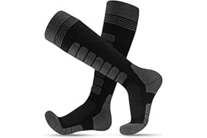 FORVEVO 2 Paar Skisocken Herren Damen mit Merinowolle,Warme Wintersocken Gepolsterte,Thermo Skistrümpfe,Atmungsaktiv Wollsocken