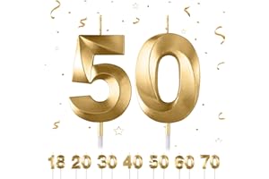 PARTYHAUSY 50th Birthday Candles Numbers 50 Birthday Gold Candles for Cake, 3D Diamond Shape Cake Candles Decorations for Birthday Party Wedding Anniversary Celebration Supplies