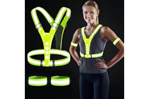 Arovina Kamizelka odblaskowa LED, wysoka widoczność kamizelka odblaskowa dla biegaczy, odpowiednia do biegania, jazdy na rowerze, spacerów z psem, wędrówek, biegania (z 2 sztukami opaski)