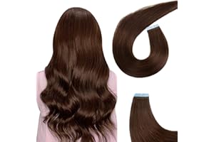 ‎AGMITY AGMITY Tape in Extensions Echthaar, Dunkel Braun 40cm 20pcs 40Gram 16 Zoll Seidig Gerade Nahtlos Skin Weft Tape in Remy Haarverlängerungen（40cm #2 Dunkel Braun）