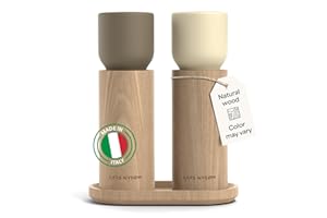 LARS NYSØM Set de molinillos manuales y bandeja en madera – Molino sal/pimienta con muelas cerámicas ajustables – Elegante diseño de haya para cocina o mesa (Brown/Beige)