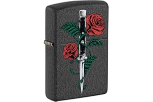 Zippo Briquet Tempête - Modèle Rose Dagger - Finition Noir Craquelé, Color Image - Rechargeable - Réutilisable - Design Coupe-Vent - Coffret Cadeau - Fabriqué aux États-Unis