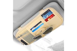Linkstyle Car Sun Visor Organizer, Car Truck SUV Storage Pouch Registration Holder,Auto Interior Accessories Leather Pocket Organizer with Multi-Pocket Net Zipper for Card Key Document Sunglasses