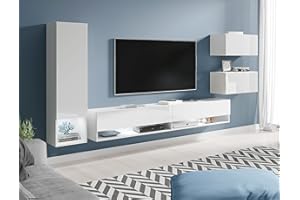 PIASKI Conjunto de Muebles de salón Amadeo, iluminación LED Opcional, Juego de Muebles de salón, Distintos Colores, Mueble Colgantes (Blanco Brillo, con iluminación LED)