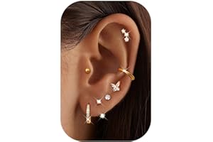 Diamday 7 Paires Boucles d'Oreilles Femme Acier Inoxydable Piercing Oreille Boucles d'Oreilles Femme Or Argent Creoles Bijoux Acier Inoxydable Hypoallergénique Helix Conch Tragus Piercing Oreille