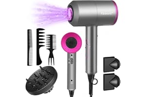 Flintronic 2000W Powerful Ionic Dryer, Hair Dryer with Diffuser & Concentrator, 2 Speed 3 Heat Settings, Fast Dry for Multi Women Man Hairstyles (3 Nozzles&3 Comb Included)