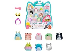 Squish-a-longs SQAL0026-8er Pack, enthält 8X 2,5 cm Mini-Squish mit 2X Accessoires, 1x Ring und 1x Collectors Guide (Serie 3, Style 1) - Sammeln, Tauschen und Spielen