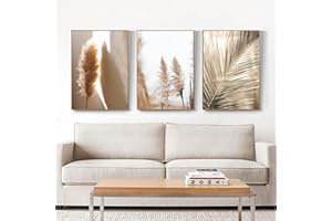 RAILONCH Zestaw 3 plakatów klasy premium, beżowe, trawa pampasowa, nowoczesne obrazy, dekoracja ścienna, w stylu vintage, obrazy dekoracyjne do salonu, sypialni, bez ramy (50 x 70 cm)
