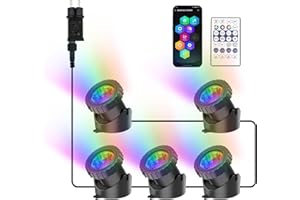 NATPOW Luci Piscina Impermeabile RGB, Cambiano Colore Luci per Laghetto Bluetooth Telecomando Controllabile, 5V Impermeabile IP68 Luce Subacquea per Giardino, Acquari, Fontana, Laghetto (5 in1)