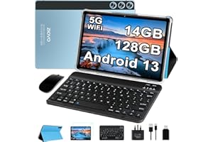 RUZAVA 2024 Newest Tablet 10 Inch Android 13, 14GB RAM+128GB ROM (TF 1TB), Octa Core 2.0 GHz, 5G+2.4G WiFi | FHD IPS | 8000mAh | Bluetooth 5.0 | 5MP+8MP | GPS | Widgets| Tablet with Keyboard & Mouse - Blue