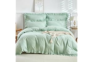 Lekesky Bettwäsche 200x200, Rüschen Bettwäsche 3 Teilig Mädchen Mikrofaser Bettwäsche Blumen mit Reißverschluss mit Kopfkissenbezüge 80x80 cm, Rüschen Grüner