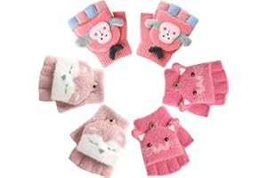 ZOONVII 3 Paires Enfants Gants sans Doigts,Mitaine Enfant Hiver,Gants Demi-Doigts Enfant avec Fermeture à Rabat,Gants Tricotés pour Enfants,Gants d'Hiver,pour Garçons Filles