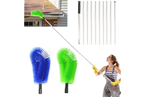 ELIPHONTOWNE Outils de nettoyage télescopiques de gouttière – Brosse de nettoyage de gouttière extensible de 387 cm, poils durs et poils doux, 2 têtes de poils pour feuilles, débris, fenêtre, toile d'araignée