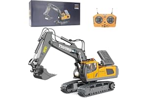 DASFIE 11 Channel Fully Functional Construction Remote Control Excavator, 1:20 Scale 680 Degree Rotation RC Digger Tractor Toy with LED & Sound, RC Construction Vehicles for Kids Adults (Dark Grey)
