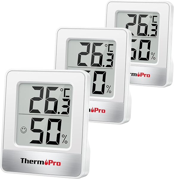 ThermoPro TP49W-3 digitales Mini Thermo-Hygrometer Thermometer innen Raumthermometer 3 er Temperatur und Luftfeuchtigkeitmessgerät mit Smiley-Indikator - 1