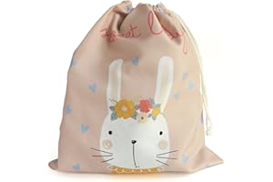 ETIKIDS - Bolsa de Merienda Infantil Reutilizable, Ecológica, Lavable, Cierre Fácil con Cuerda, Compacta y Dobable, Ideal para Colegio, 24x29 cm, Conejita, Tela