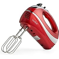 VonShef Hand Mixer Electric Whisk – Food Mixer for Baking with 5 Speeds, 300W, 2 Stainless Steel Beaters, 2 Dough Hooks & Bal