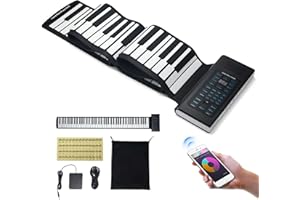 VEVOR Teclado Piano Enrollable 88 Teclas 128 Ritmos 128 Tonos Piano Digital Portátil Recargable con Altavoz 2W Pantalla LED 5 Puertos Función MIDI para Niños, Principiantes, Adultos, Negro