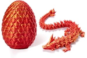QINGSI 3D Printed Gem Dragon Action Figures with Detachable Mystery Dragon Scale Egg Crystal Dragon Fidget Toy for Autism ADHD Dragon Egg Articulated Dragon Toys for Christmas Birthday Gifts,Laser Red