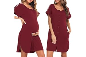 iClosam Camicia da Notte Donna Premaman Cotone Camicia da Notte Parto Ospedale con Bottoni Pigiama Donna maternità Manica Corta Sciolto Confortevole