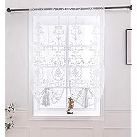 Lactraum Raffrollo Raffgardinen Wohnzimmer Weiß Tranparent Bestickt Vintage Klassische Voile 55 x 120 cm(B x H)