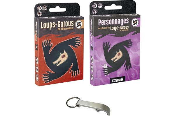 Lot « Loups Garou de Thiercelieux » + Extension Personnages + 1 Décapsuleur Blumie (Jeu de Base + Personnages)