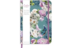 LOLA DESIGN LTD Lola Design - Hardback Journal Notebook, Peacock Design - Ideal for Gifting, Journaling & Travel - With Elastic Closure, Storage Pocket & Paper, Matte-finish Board Cover - 200 Lined Pages