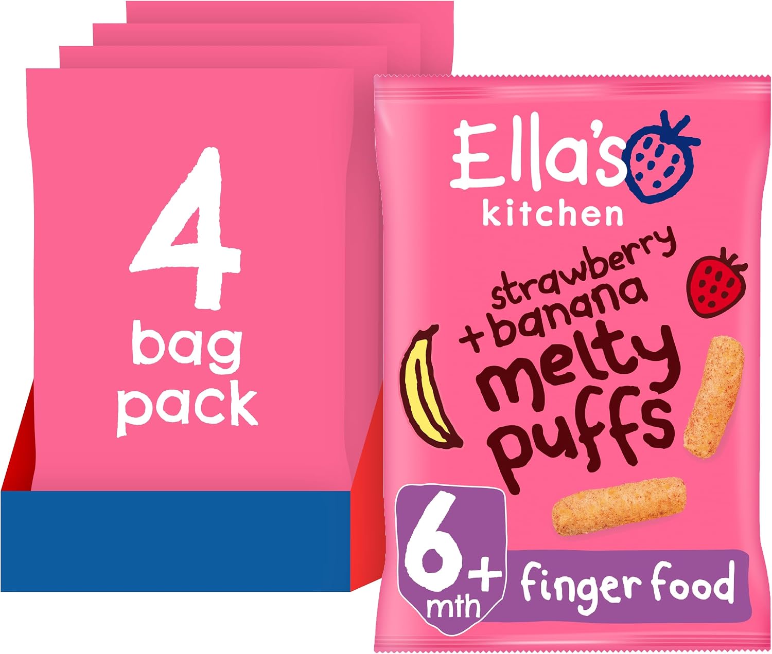 Ella's Kitchen Organic Strawberry & Banana Melty Puffs (4 x 20g)