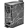 mDesign Slim Metal Rectangle 1.3 Gallon/5 Liter Trash Can with Step Pedal, Easy-Close Lid, Removable Liner - Narrow Wastebasket Garbage Container Bin for Bathroom, Bedroom, Kitchen - Black Marble