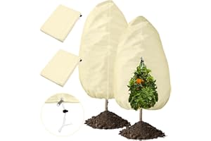 Mittimiya 2 unidades de protección invernal para plantas exteriores, 100 x 160 cm, 70 g/m², protección invernal para plantas en macetas, con cierre de cremallera y cordón, funda protectora para
