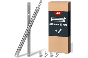 HELPMATE Lådskena 17 mm längd 310 mm 2 par set om 4 kulutdrag, lådsystem, lådguide, delutdrag, galvaniserat stål, silver inkl