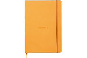 RHODIA 117415C - Carnet Souple Orange - A5 14,8 x 21 cm - Ligné - 160 pages - Papier Clairefontaine Ivoire 90 g/m² - Marque-Page, Fermeture Élastique - Couverture Simili Cuir - Collection Rhodiarama