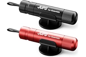 JUFO 2 packs Car Escape Tool with Seat Belt Cutter Quick Emergency Window Breaker Escape Safety Hammer (Black+Red)