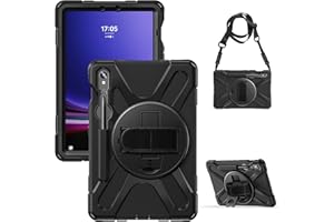 Gerutek Cover per Samsung Galaxy Tab S9 FE 10.9''/ Tab S9/ S8/S7 11 Pollici, Custodia Protettiva in Silicone Resistente con 360 Supporto Rotante e Tracolla Cover per Galaxy Tab S9 FE, Nero