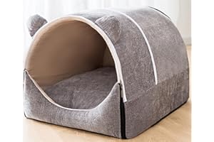 DHGTEP Cueva de Gato con Techo Iglú, PP Esponjoso Algodón Invierno Calentamiento Gato Tienda Campaña Cama para Dormir con Cojín Lavable Extraíble para Los Gatos Pequeños Interior Perros