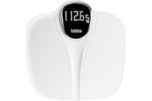 briebe Báscula de Baño Digital, Alta Precisión, Pantalla LCD, hasta 180Kg, Diseño Moderno, Encendido y Apagado Automático, Superficie Antideslizante, Modo Pesaje Bebés, Blanco, SC1125W