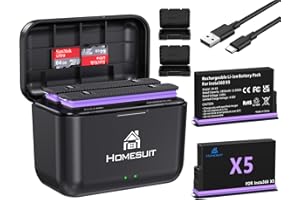 Homesuit Insta 360 X5 Akku 2er-Pack 2850mAh & Dual-Slot LED Ladegerät Kit Kompatibel mit Insta360 X5 Action Kamera Zubehör mit Misro SD Kartensteckplätzen