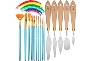 AIRFUL 5 Stücke Palettenmesser Malwerkzeug Metallmesser mit Holzgriff, 10 Künstlerpinsel, für Künstler Erwachsene und Kinder Gouache Aquarell Felsmalerei, Satz von 15