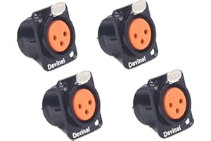 Devinal Lot de 4 prises XLR femelles à 3 broches – Prise jack à montage sur panneau de châssis – Boîtier en métal noir – Compatible avec les connecteurs de studio audio série D