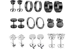 Zeayebsr 9 Pairs Stainless Steel Earrings Small Hoop Earrings Classic Zircon Ear Piercing Jewelry Black Stud Earrings for M（-）