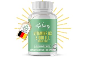 Vitabay Vitamine D3 5000 IU - 120 Comprimés de Vitamine D Cholécalciférol - Vegans sans Additifs et à Haut Dosage - Contribue au maintien d'une ossature normale - Vérifié en Laboratoire