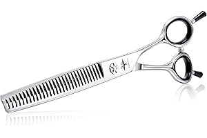 PURPLEBIRD Ciseaux de Toilettage Professionnel Inox Ciseaux Désépaissir Chien Poils Long Épais Ciseaux Effileur Bout Rond Sécurité Silencieux Annue Détachable Ciseaux Poils Animaux Chat Débutant Luxe 7 Pouces