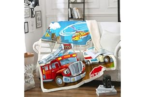 HOMEMISSING Karikatur Auto Kuscheldecke Feuerwehrwagen Krankenwagen Decke 130x150cm für Kinder Jungen Mädchen Feuerwehr Feuerwehrmann Flanell Fleecedecke Dringende Hilfe Wohndecke für Schlafsofa Couch