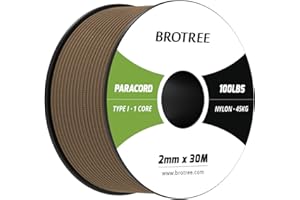 Brotree Paracord 2mm 30M Corda Nylon 1 Filo Corda di Sopravvivenza Tipo I per Esterno, Artigianato, Fatto a Mano - 45 kg Carico di Rottura (Marrone Terra)