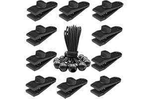 TESTEL 10 pcs Tarp Clips, 10Pcs Tarpaulin Bungee Cord Ropes Bungee Ball Tent Clip Accessories for Tents,Banners,Covers,Tarp, Boat Cover, Car Cover