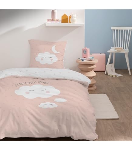 Parure De Lit Enfant Matt & Rose 140x200 Cm Cœurs - 100% Coton OEKO-TEX - Réversible Blanc/Rose